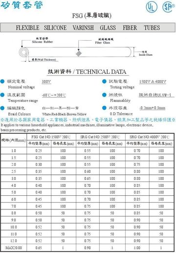 FSG單層玻纖矽質套管300V ＋200℃