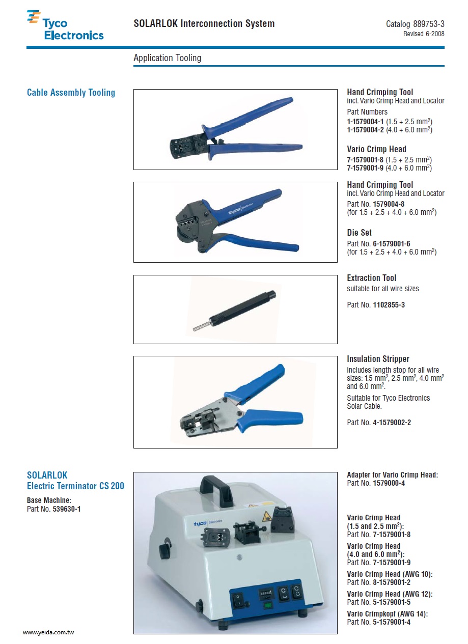 TE(Tyco) 1-1579004-1, SOLARLOK Interconnection System Application Tooling 太陽能發電系統應用工具產品圖